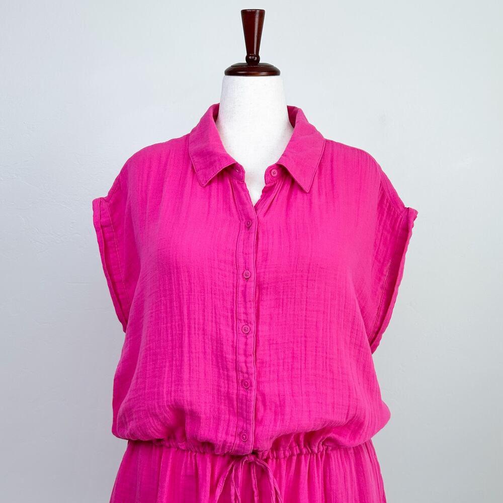 Old Navy XXL Bright Pink 100% Cotton Gauze Button-Up Collared Romper NWT - Picture 4 of 10